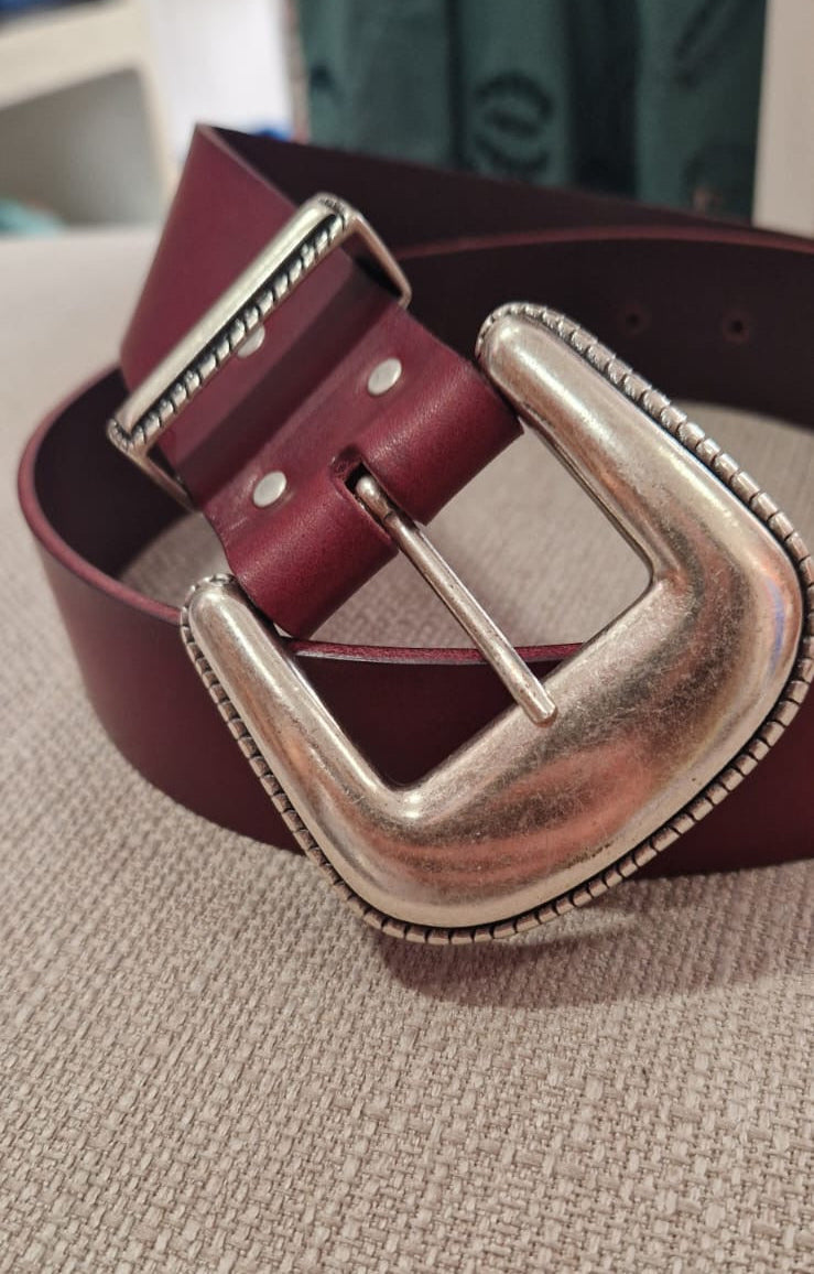 Ceinture large en cuir bordeaux Faune