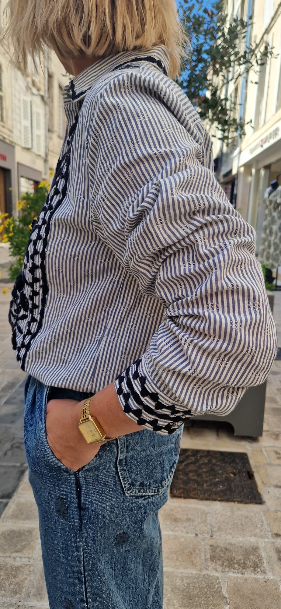 Chemise rayée brodée Maison Hotel