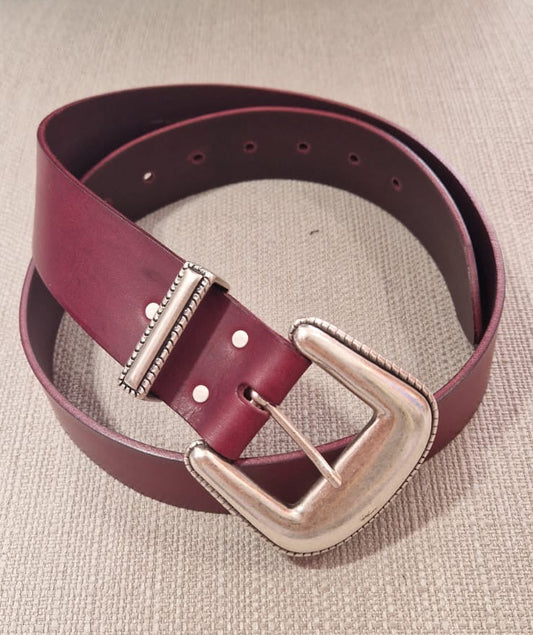 Ceinture large en cuir bordeaux Faune