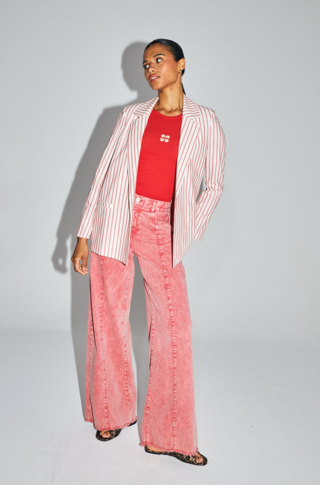 Blazer rayé rouge broderie Lucky