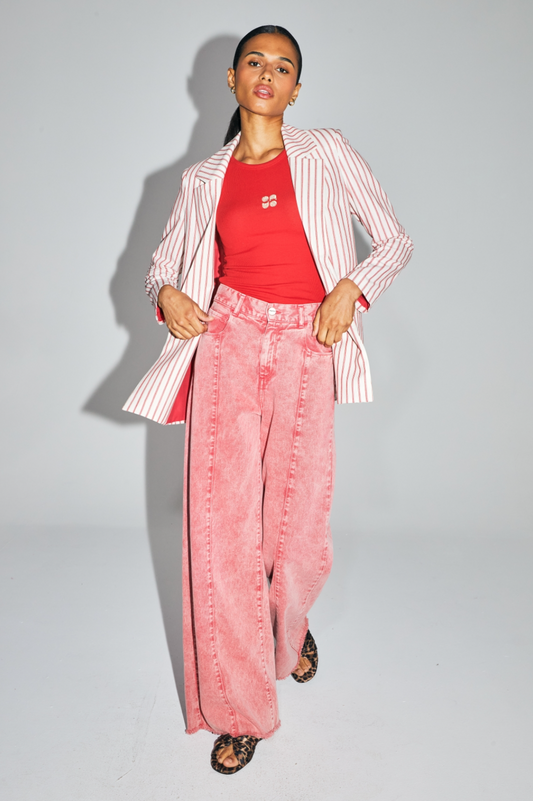 Blazer rayé rouge broderie Lucky