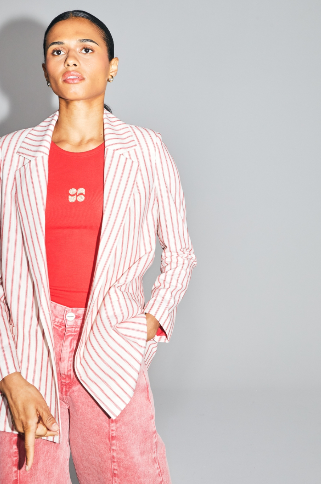 Blazer rayé rouge broderie Lucky