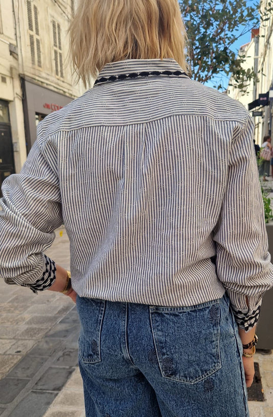 Chemise rayée brodée Maison Hotel