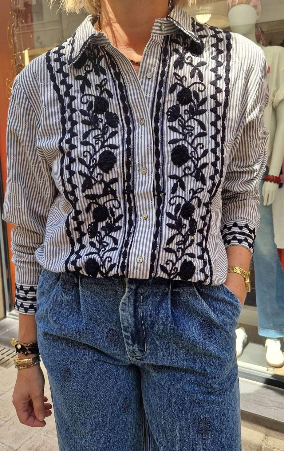 Chemise rayée brodée Maison Hotel