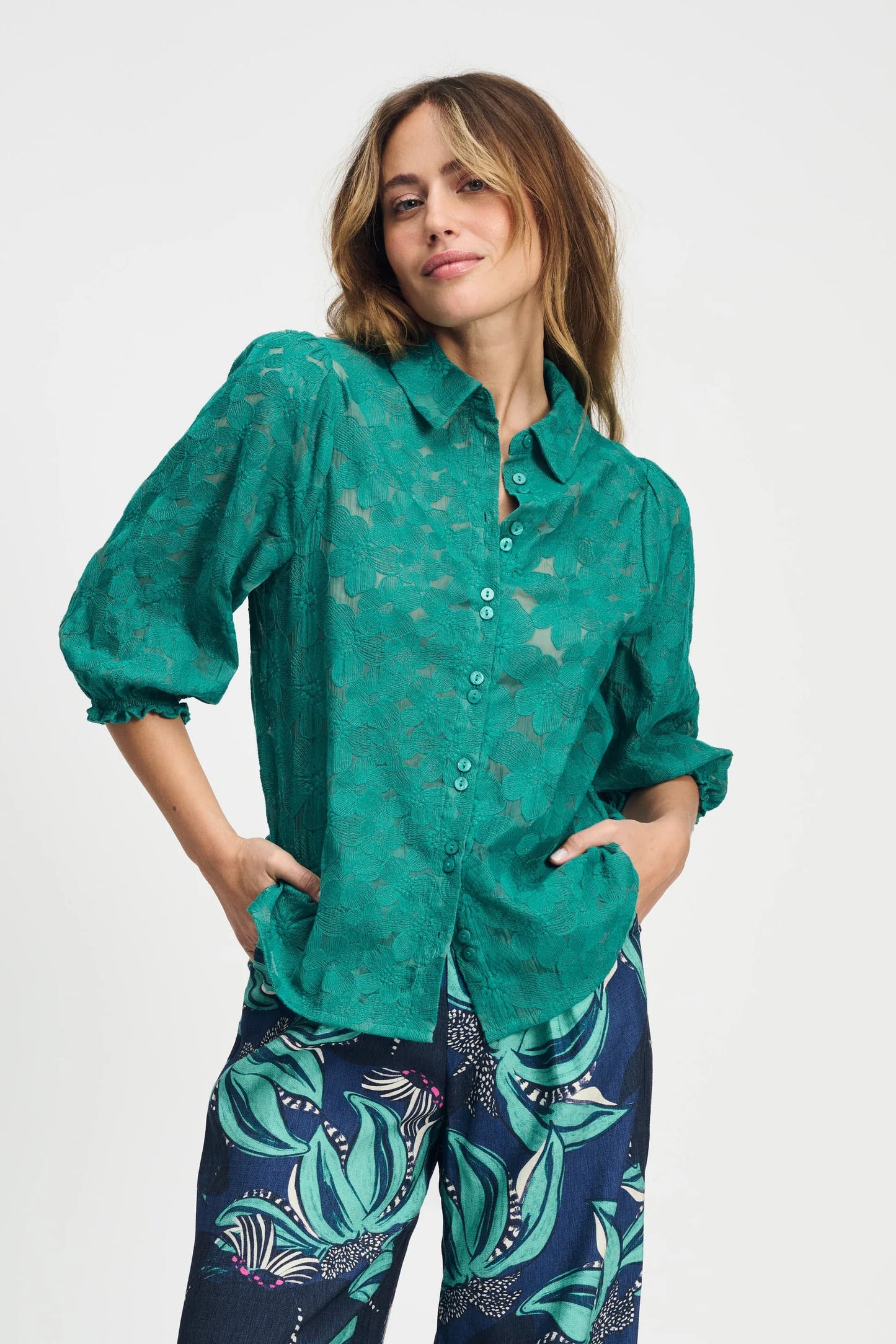Chemise brodée semi-transparente POM Amsterdam