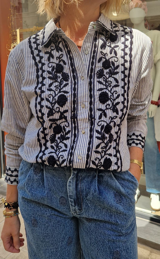 Chemise rayée brodée Maison Hotel