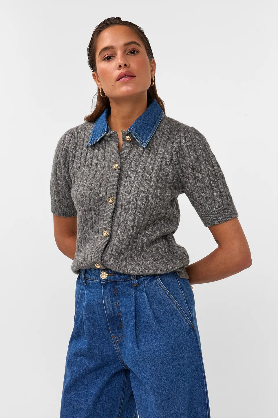 Gilet col en jean "Alou" chez Amaya Amsterdam