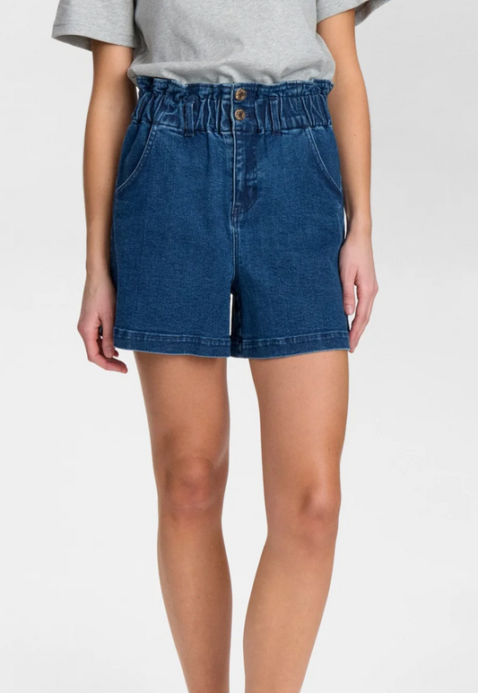 Short denim taille haute paperbag Nümph
