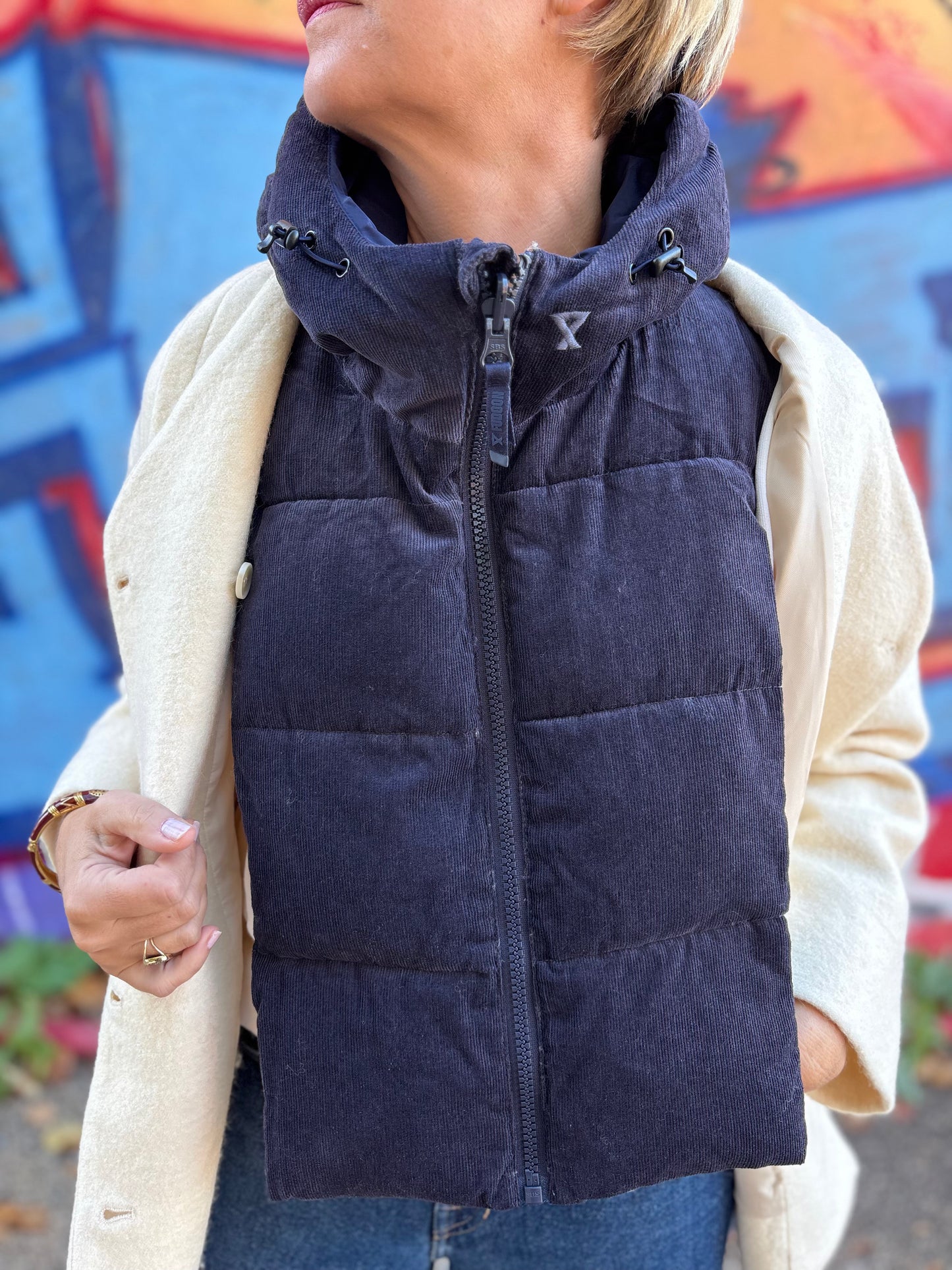 Capuche velours marine réversible Fudoon