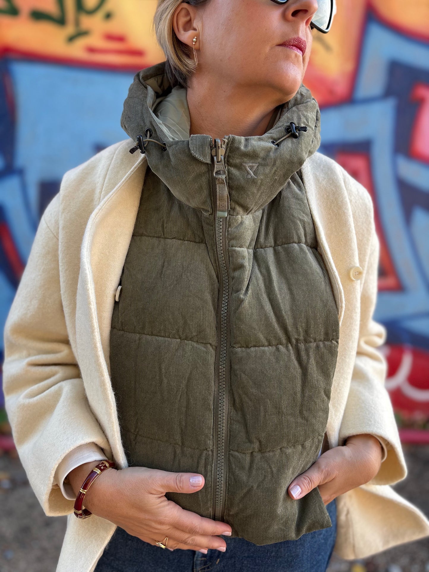 Capuche velours kaki/vert clair Fudoon
