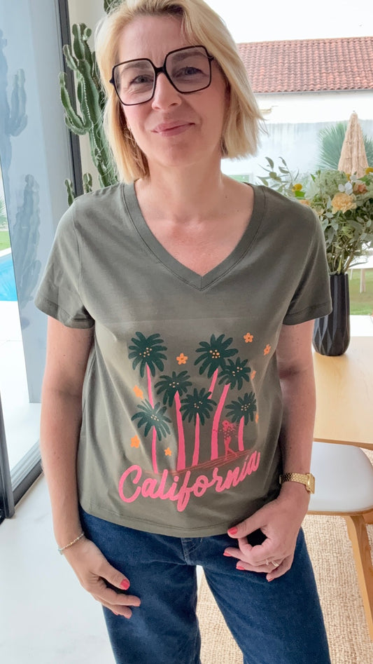 T-shirt imprimé col V chez Marcello