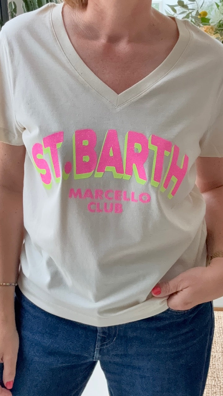T-shirt imprimé col V chez Marcello