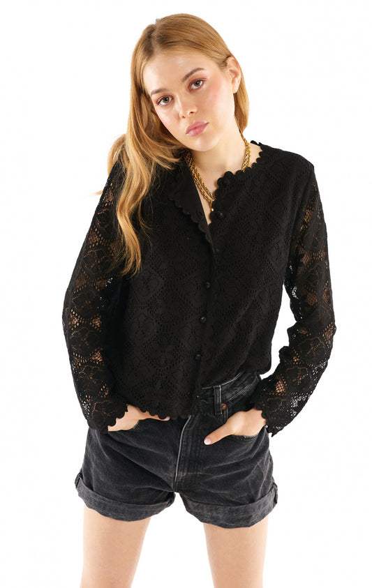 Gilet manches longues crochet dentelle Wild