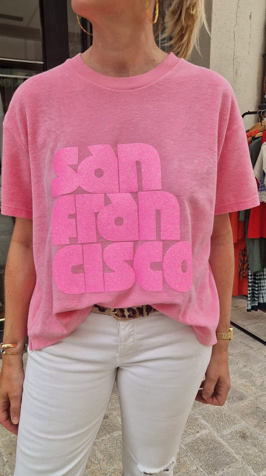 T-shirt éponge rose imprimé Marcello